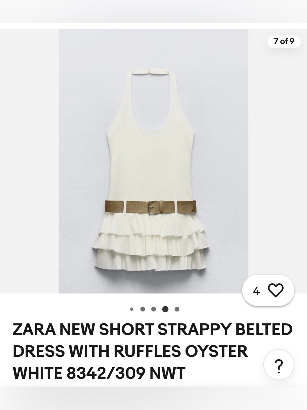 Zara Ruffled Halter Mini Dress with Belt in Oyster White